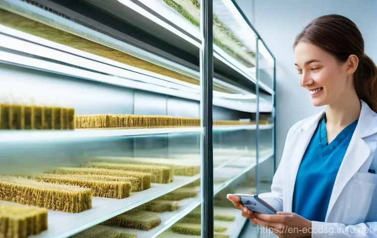 친환경 제품 소재 연구 - **Prompt:** "A clean, bright, modern laboratory with a focus on sustainable innovation. A friendly, ...