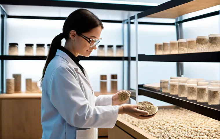 친환경 소재 시장 전망 - **"Mycelium Futures: The Bio-Innovation Lab"**
    Generate an image depicting a bright, modern, and...