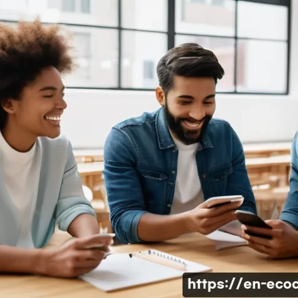 에코디자인 실무에서의 문제 해결 사례 - **Prompt:** A group of diverse young adults, casually dressed in stylish, contemporary clothing that...