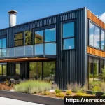 에코디자인 전문가의 커리어 패스 - A modern eco-friendly architectural design showcasing a green urban building with solar panels on th...
